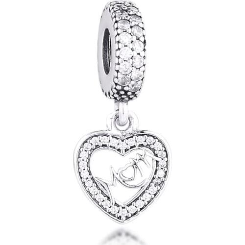 Fits Pandora Bracelet Center of My Heart Dangle Charms 925 Sterling Silver Clear CZ Beads DIY Jewelry Making Gift Bijoux Femme