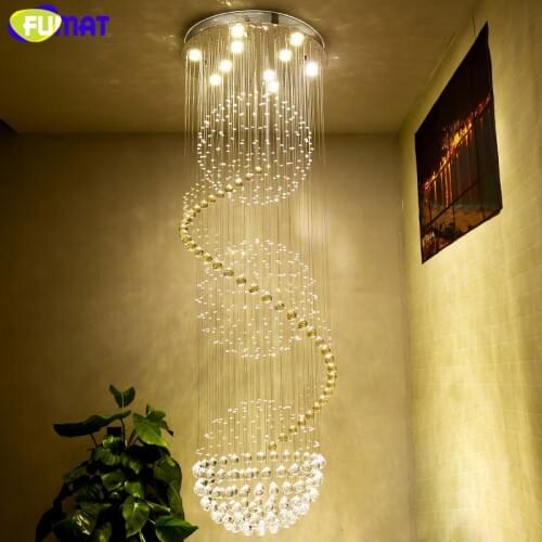FUMAT K9 Crystal Chandelier Ceiling Modern Artistic Spiral Crystal Lamp Hotel Lustre Stair LED Large Light Fixtures Chandeliers