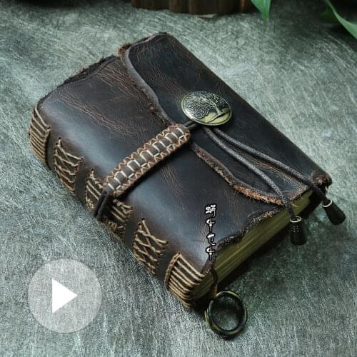 Handmade Simple Leather Notebook Thread Copper Button Thicken Magic Notepad