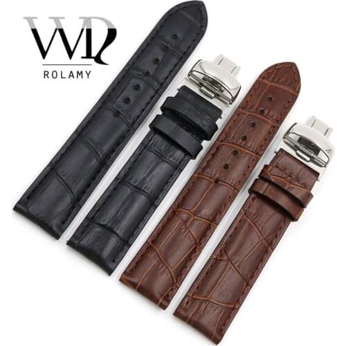 Rolamy 19mm Black Brown Genuine Leather Replacement Watch Band Strap Bracelet For Tissot PRC200 T17 T461 T014430 T014410