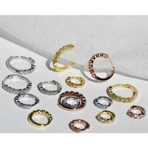 925 Sterling Silver Earring Fashion Zircon Geometry Circle Ear Ing Ear Bone Ear Buckle Wild Trend Female Girl Silver Ear Jewelry