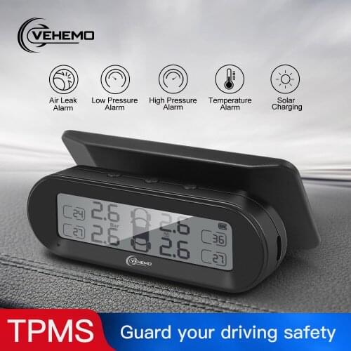 Vehemo Solar TPMS Car Tire Pressure Alarm Monitor System Auto Security Alarm System Tyre Pressure Temperature Warning Waterproof