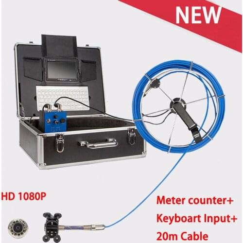 Pipeline Inspection Camera System with Auto-Meter Counter and Keyboard Input Function,Drain Pipe Clean Detection Set 20m Cable