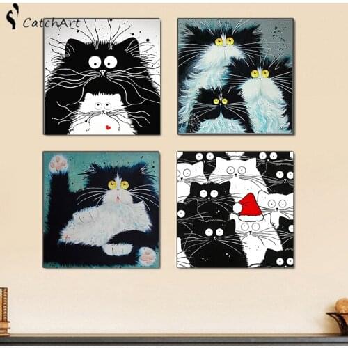 Picture Modern Framed Oil Cat Wall Art Canvas Painting On Canvas Kids Room Bedroom Decor Of White Cat posters 50x50cm