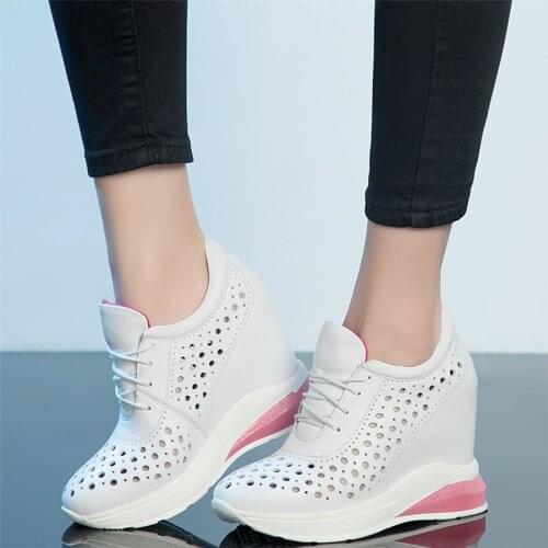 Summer Platform Pumps Shoes Women Genuine Leather Wedges High Heel Ankle Boots Female Round Toe Fashion Sneakers Casual Shoes