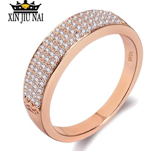 Luxurious Tiled Austrian Crystal 2 Colors Rhinestone Ring Female 925 Anillos Silver Jewelry For Women Anel Wedding Ring
