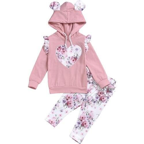 0-2Yrs Hooded Clothes Set Infant Kids Floral Tops Pants 2Pcs Spring Autumn Baby Girls Clothing Outfits