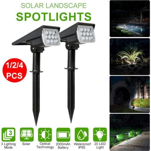 1/2/4 Packs Super Bright Solar Garden Lights Solar Spotlight White Lighting IP65 Waterproof 6000K Outdoor Solar Landscape Lights