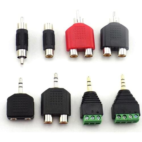 1x 3.5mm plug to 2 RCA jack adapter male to female 3.5 to AV Audio Connector 2 in 1 Stereo Headset Dual Headphone Audio plug