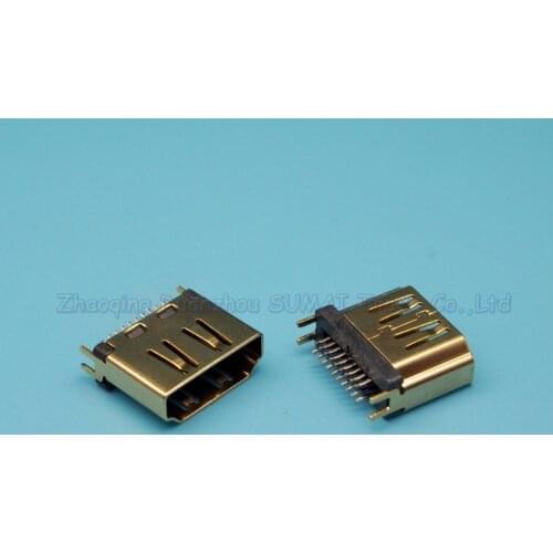 10pcs/lot Gold Plating HDMI female socket two rows of pins 19pin Splint type weld plate