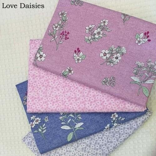 100% Cotton Pastoral BLUE PINK Wild Small White Flower Floral Fabrics DIY for Kids Bedding Apparel Dress Home Decor Craft Cover