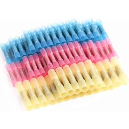 100PCS Fully Insulated Electrical Wire Butt Connectors 3Colors Heat Shrink Crimp Terminals 3Sizes 22-10 AWG Kit