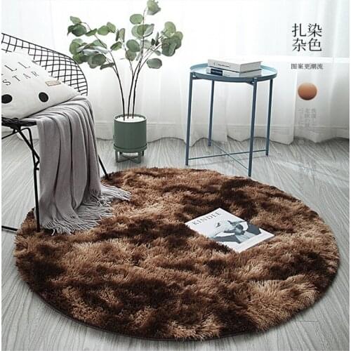 Ins net red round tie dyed carpet living room bedroom round mat Nordic long hair rug room bedside blanket