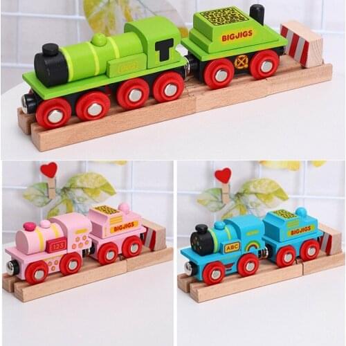 Wooden Magnetic Train Track Toy Locomotive Carriage Model for Kids Children Christmas Birthday Gift