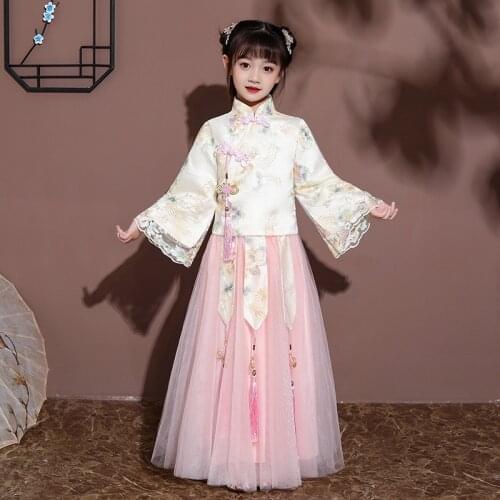 Flower girl Princess Chinese Style Wedding Bridesmaid party long Dress new girl birthday party party Lace Embroidery Dress