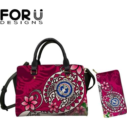FORUDESIGNS Northern Mariana Islands Polynesian Turtle Flower Design Luxury Handbag Set Women Casual Messenger Purse Bolsa Femme