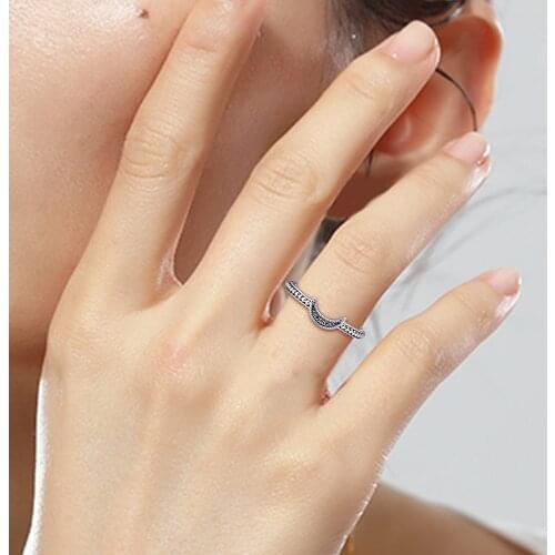 100% 925 Sterling Silver Jewelry Crescent Moon Beaded Ring for Women Part Gift Rings 2020 Autumn New R251