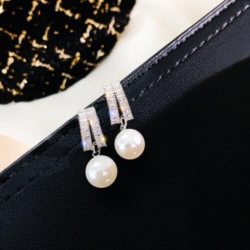 Korean Luxury Pearl Micro-inlaid Zircon Dangle Earrings Temperament High-end Elegant Earrings Brincos Girl Party Wedding Gift