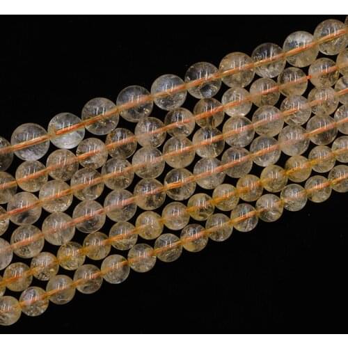 Natural citrine quartz stone beads smooth round needlework Bead For Jewelry Making DIY women fashion Bracelet Necklace wholesale