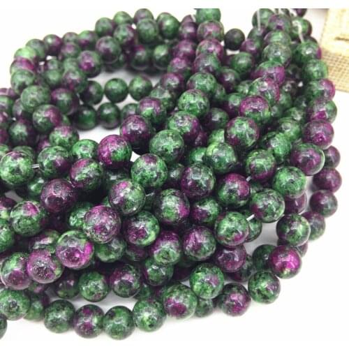 Hot sale 2 style red green zoisite stone round/faceted round loose beads for women fashion jewelry finding 15inch B512