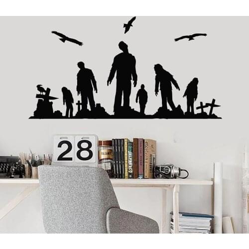 Zombie Wall Decal Cemetery Crosses Grave Corpse Death Horror Vinyl Sticker Teen Room Playroom Man Cave Interior Decor Mural M030