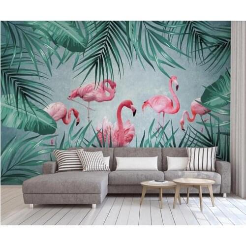 Custom mural wallpaper Nordic modern hand-painted tropical plants flamingo background wall paper mural decorative painting