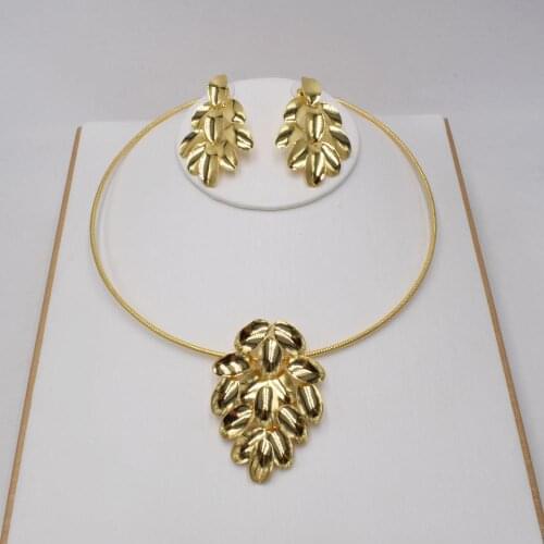 NEW High Quality Ltaly 750 Gold color Jewelry Set For Women african beads fashion necklace set earring jewelry