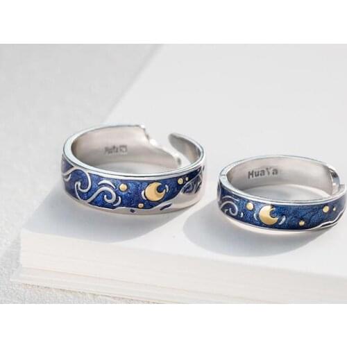Charming star ring couple a pair of pure silver tail ring simple personality opening star ring for men and women
