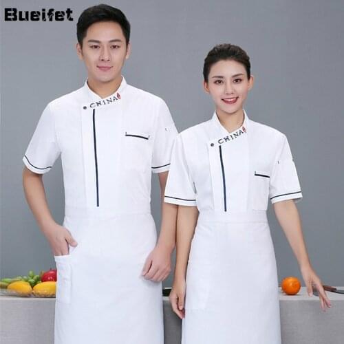 Hotel Chefs Work Clothes Men Short-sleeved Food Services Cooking Jacket Summer Breathable Kitchen Western Restaurant Overalls