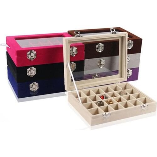 Top fashion Various Color Options 24 Grids Ring Box Jewelry Earrings Necklaces Makeup Case Choker Organizer Jewellery Storage