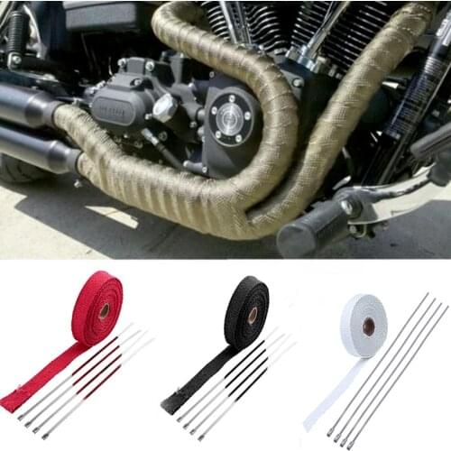 5M/Roll Fiberglass Heat Shield Motorcycle Exhaust Thermal Tape Header Pipe with Stainless Ties Heat Wrap Tape Thermal Protection