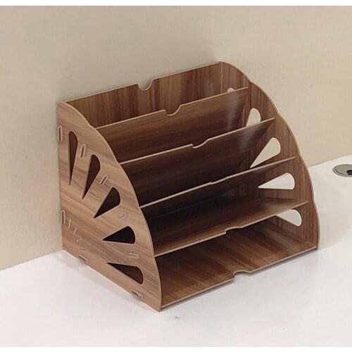 Fan-shaped Wooden Desktop Storage Box, Organize Storage Box, Storage File Rack, Multi-layer A4 Data Bookshelf