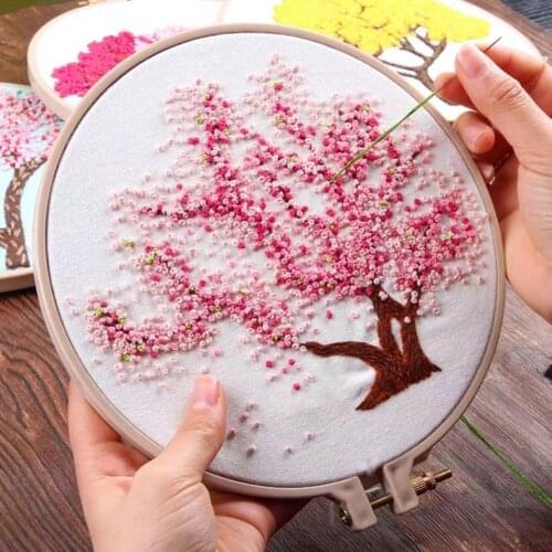 Cherry blossoms embroidery kit for beginners, handmade embroidery full kit, starter kit, DIY needle kit, needlepoint hoop