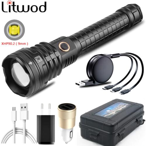 XHP90.2 The Most Brightest Led Flashlight with Power Bank Function Usb Rechargeable 18650 Battery or 26650 Zoomable Torch Light