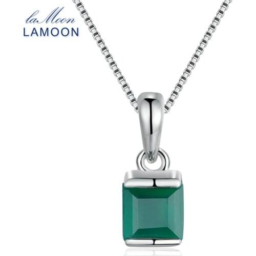 LAMOON Natural Square Green Chalcedony 925 Sterling Silver Simple Chain Pendant Necklace Women Jewelry S925 LMNI038