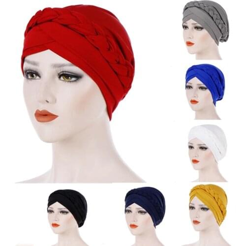 Women Bohemian Braided Turban Hat Fashion Solid Color Beanie For Women Bandanas India Cap Muslim Hats