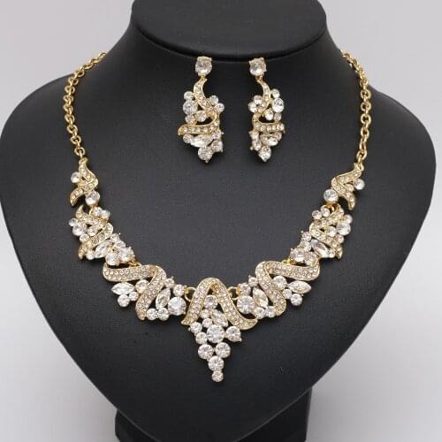Womens Grape Shape Bridal Jewelry Sets Rhinestone Statement Necklace Earrings Party Prom Wedding Costume Accessories for Bride