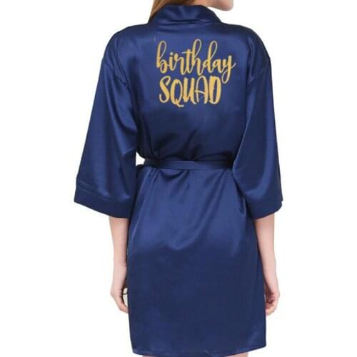 Birthday Girl & Birthday Squad Women Silky Satin Kimono Bathrobe Dress Gown Hen Party Bachelor Party Gift