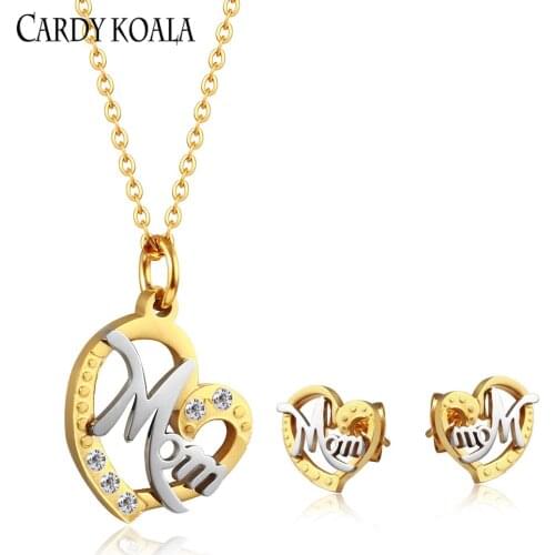Ladies love pattern jewelry set imitation gold-Plating silver wedding gift stainless steel couple crystal jewelry set