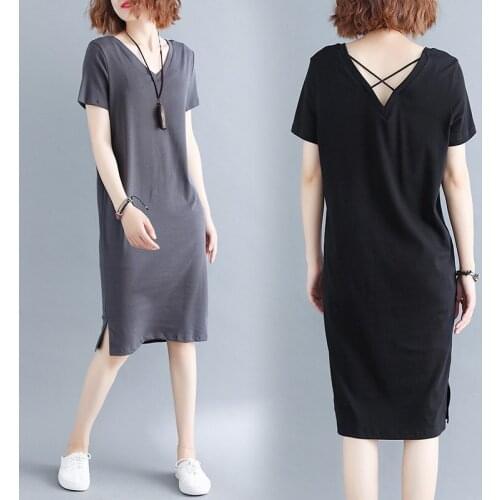 2020 Fashion Large Size Womens Clothing Summer Dress Short sleeve Korean Strap Backless V-neck Shirt Dress Woman V545