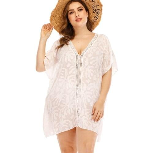 Plus Size Beach Cover Up Women Beach Dress Chiffon Beachwear See Through Bathing Suit Cover Up Women Tunic Swimsuit Women 2020