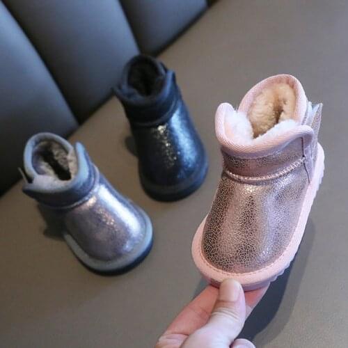 Winter Childrens Snow Warm Boots Boys Girls Casual Flat Shoes Bling Bling Boots Plus Velvet Shoes Baby Toddler Boot 12-16CM E77