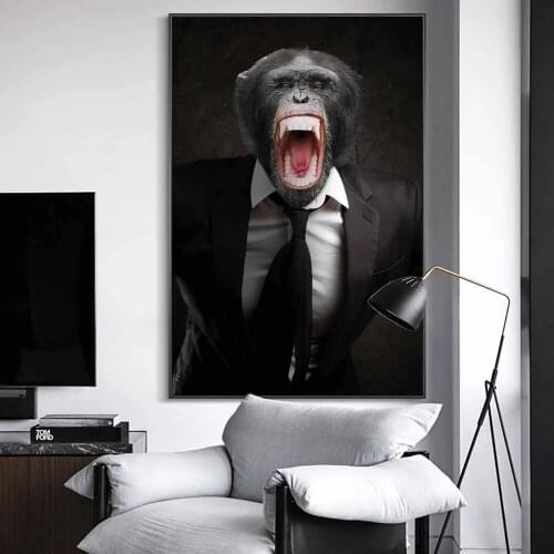 Angry Monkey in a Suit Wall Art Posters And Prints Animals Canvas Paintings on the Wall Monkey In Business Suit Art Pictures
