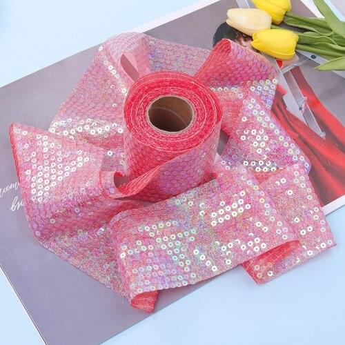 10Yards 8CM Seersucker Coloful Sequin Embroidery Tull Roll Organza Ribbon DIY Accessories Tutu Skirt Girl Hairpin Material