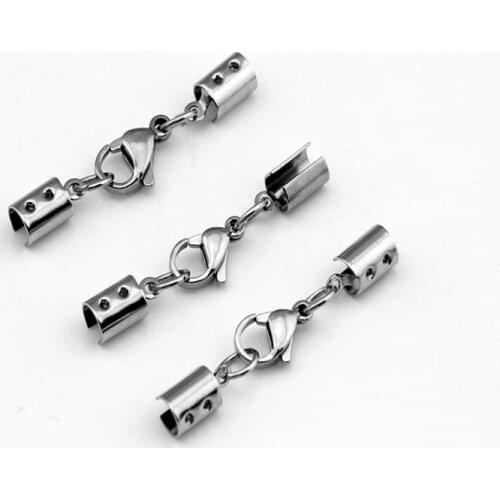 10pcs/lot Stainless Steel Leather Cords Lobster Clasps Hooks Connectors Leather rope Bracelet Necklace make DIY Jewelry Making