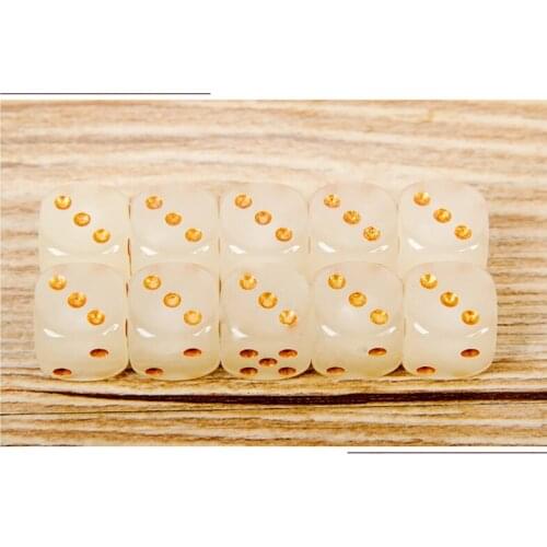 10 Piece Gold/Black Point Fluorescence Dice 16mm Puzzle Game Accessory Send Children 6 Sided Dice DIY Game Accessory
