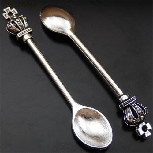 GraceAngie 12PCS Exquisite Silver Color Crown Spoon Alloy Charms Pendant Jewelry Making Accessory For Child Present