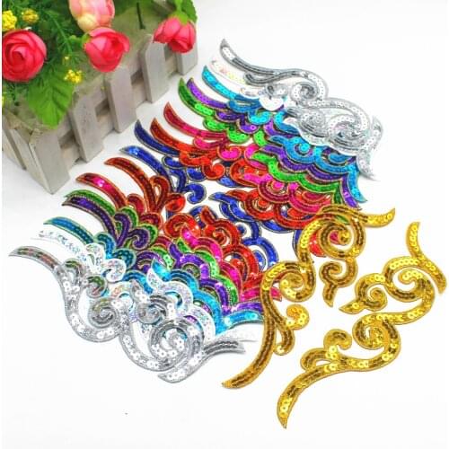 YACKALASI Sequined Appliqued Iron On Trims 5 Pairs Floral Mirror Pair Bandanna Patches Headwear Embroidery Diy Trims 18*5cm