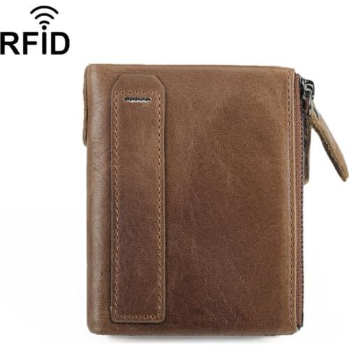 2021 RFID Designer Wallet Luxury Brand Men Short Double Zipper Purse Real Leather Wallet For Men High Quality Cowhide Money Bag