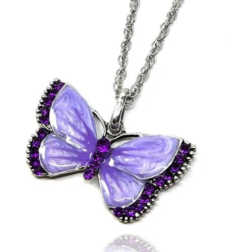 2021 Many Colors Crystal Pendant Necklace Rose Gold Silver Color Chain Necklaces For Women Big Zircon Butterfly Wedding